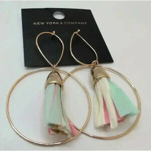 NWT New York Company Goldtone Metal Tassel Hoop Earrings